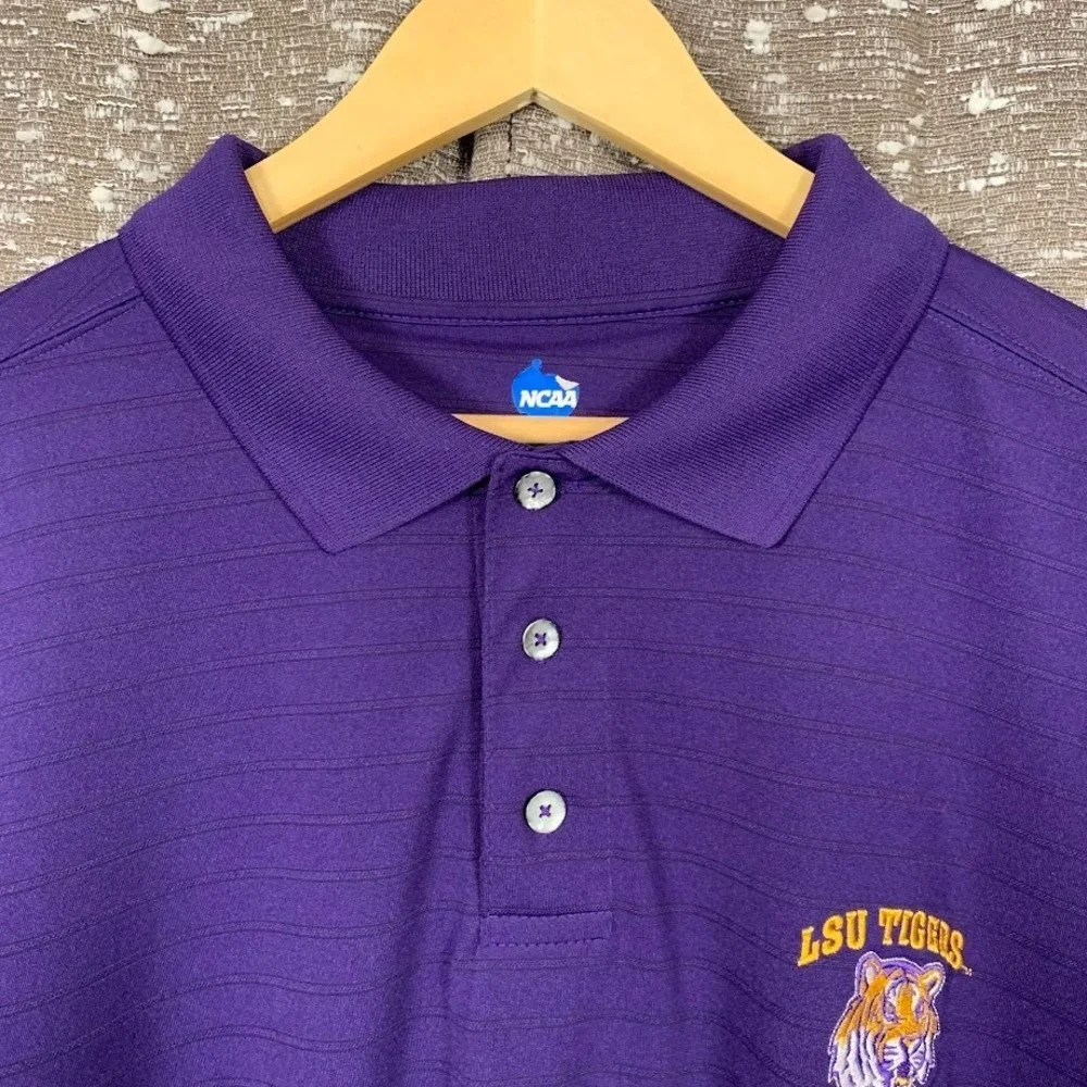 LSU Tigers NCAA Purple Embroidered Polo Short Sleeve Shirt Men's Large - Picture 3 of 7